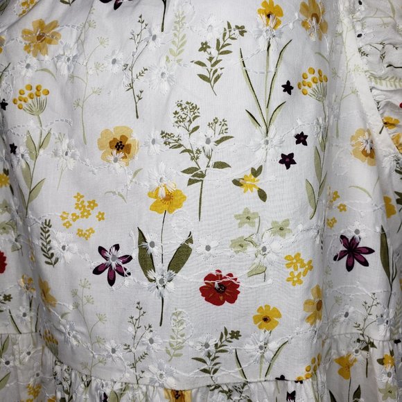 En Saison Women's Floral Tiered Embroidered Tent Dress Pockets Sz L, White (1179 - Picture 5 of 7